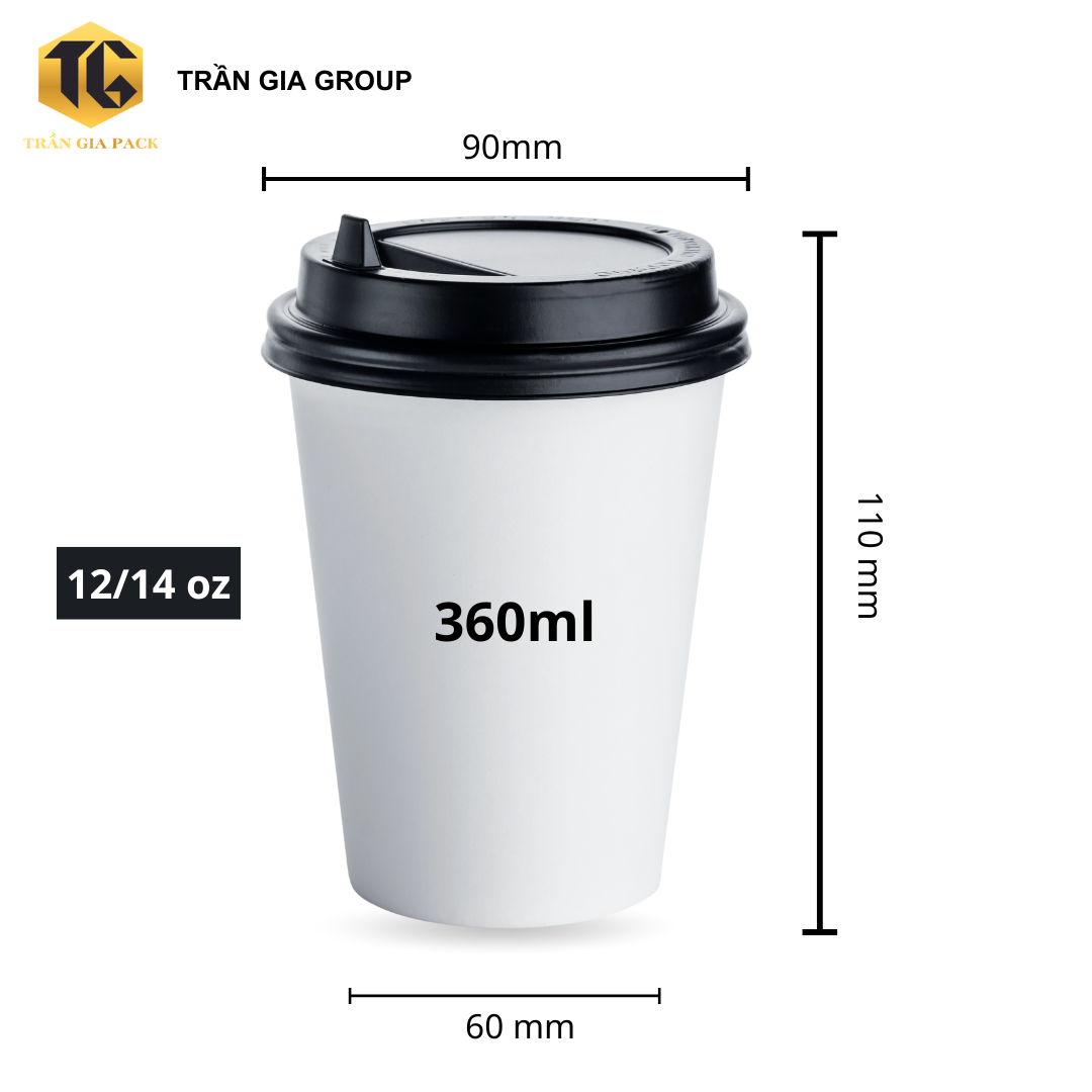 Ly giấy 12oz trắng + in theo yêu cầu