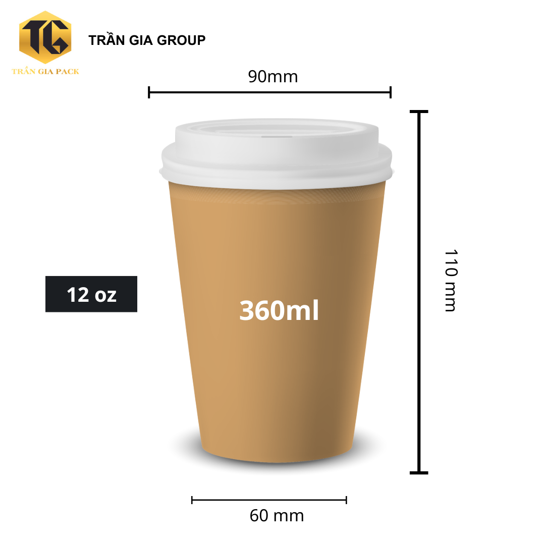Ly giấy double wall 12oz kraft nâu + in theo yêu cầu